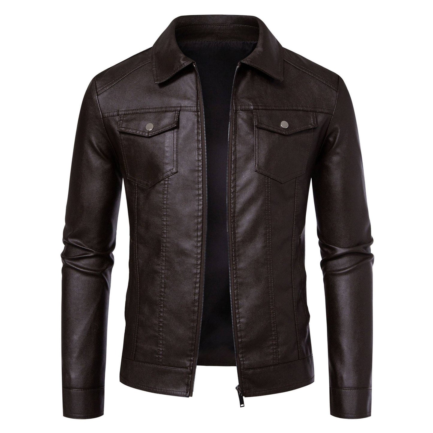 Men's Leather Jacket 2025 New Spring Autumn Winter Korean Style Slim Fit Trendy Fleece Lined Thickened Motorcycle Jacket Men's