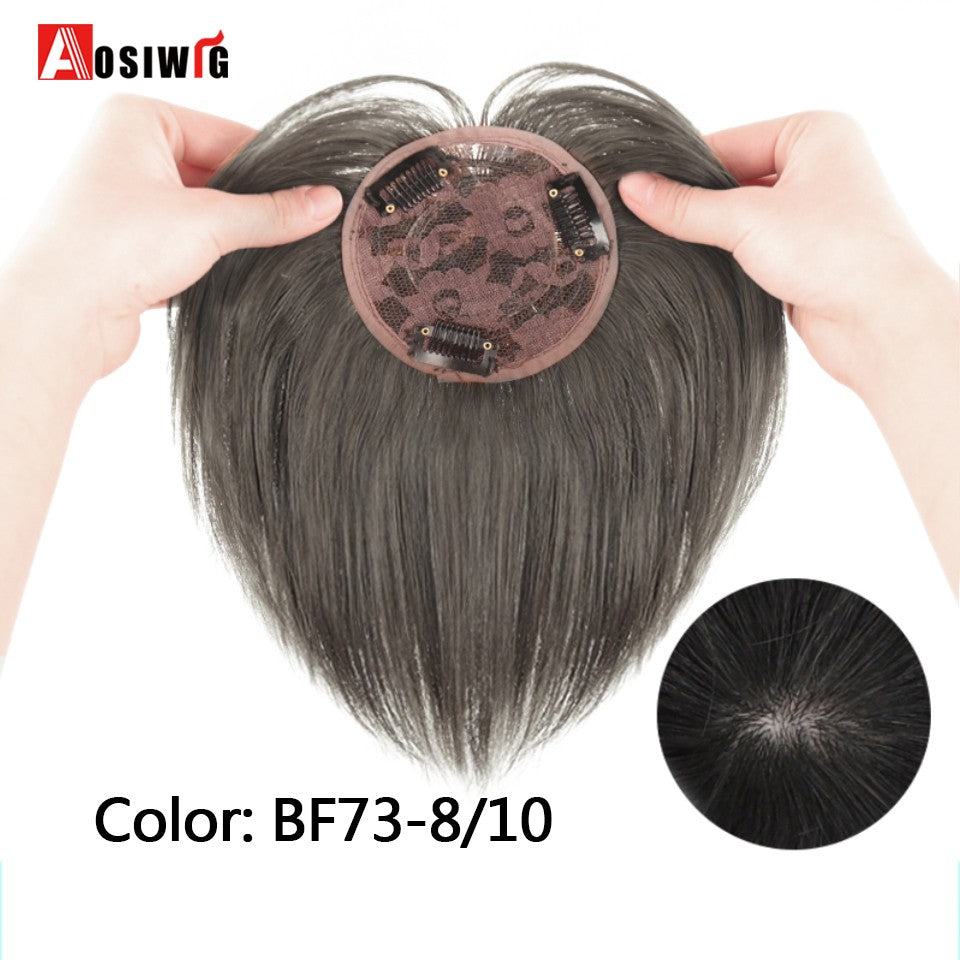 Perucas de cabelo encaracolado sintético AOSI castanho preto, substituição de extensões de cabelo tipo topete, apliques femininos com franja