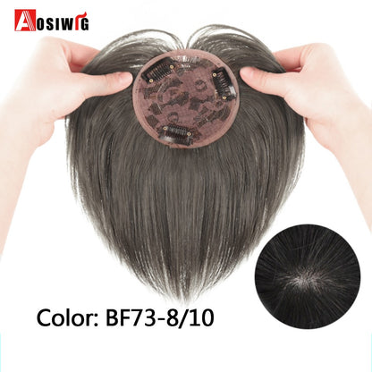 Perucas de cabelo encaracolado sintético AOSI castanho preto, substituição de extensões de cabelo tipo topete, apliques femininos com franja