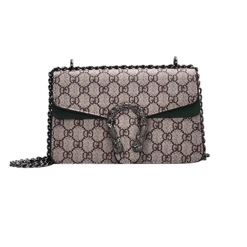 Women Stylish Retro Print Shoulder Crossbody Bag Fashionable Chain Underarm Purse Medium Hardness Polyester Lining