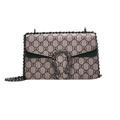 Women Stylish Retro Print Shoulder Crossbody Bag Fashionable Chain Underarm Purse Medium Hardness Polyester Lining