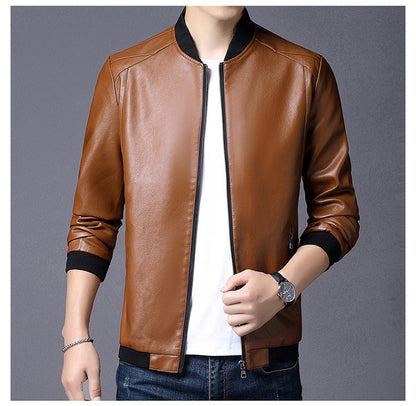 Plus Size 8XL Trendy Men's PU Leather Jacket Stand Collar Motorcycle Coat Casual Biker Jacket Men's Fashion Outerwear Streetwear