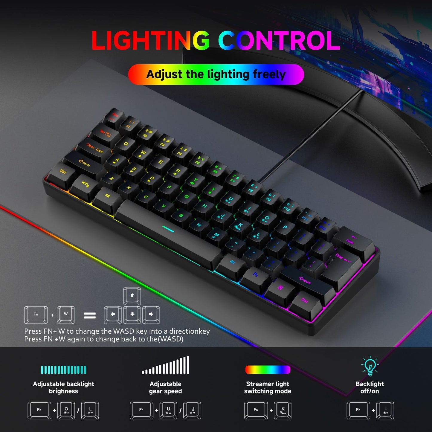 Wired Keyboard Mechanical Feel 61 Keys Usb Wired Gaming RGB Backlit Keyboard PC Gamer Accessories for Computer Gamers Ofiice