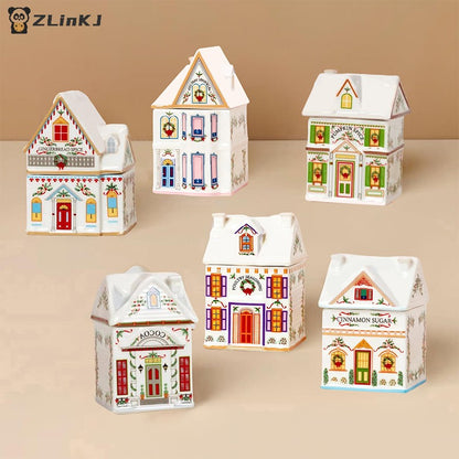 ?1PCS Holiday Village Spice House Set, Mini Christmas Gingerbread Houses Jars, Kitchen Countertop Festive Decor, New Year Gifts