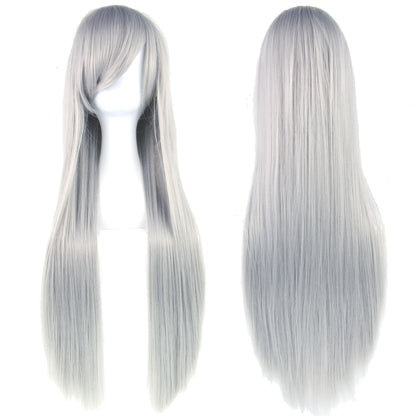 Soowee 80cm Cabelo Sintético Comprido Branco Roxo Perucas Cosplay Festa Preto Cabelo Liso Peruca Postiça para Mulheres