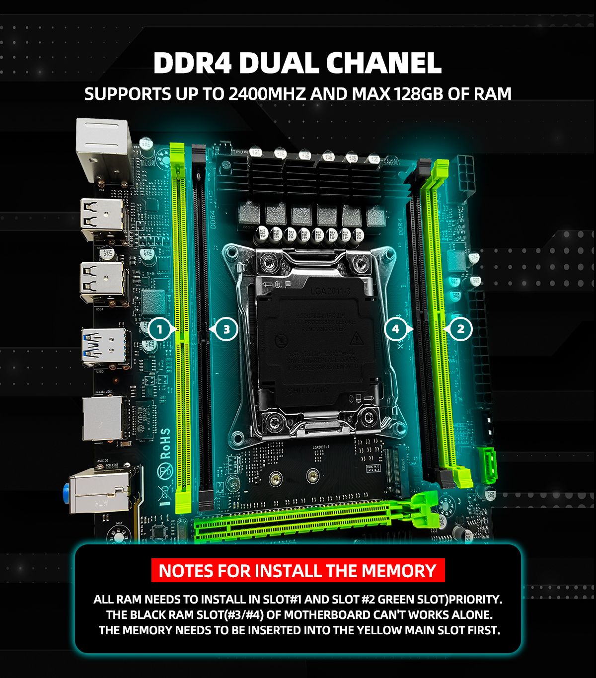 Conjunto de placa-mãe ZSUS X99 P4 com CPU Intel LGA2011-3 Xeon E5 2620 V3, memória RAM DDR4 de 16GB (1*16GB) 2133MHZ, NVME M.2 SATA