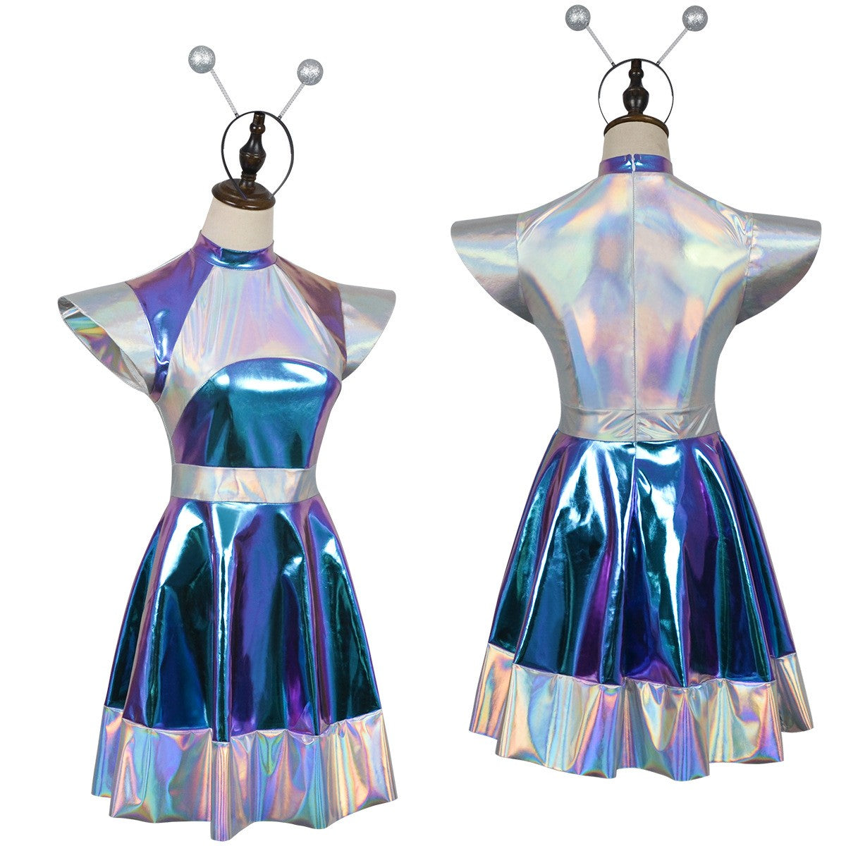 Cyber Alien Laser Reflective Alien Cosplay Dress, Adult and Children's Party Outfit, Including Tentacle Headpiece