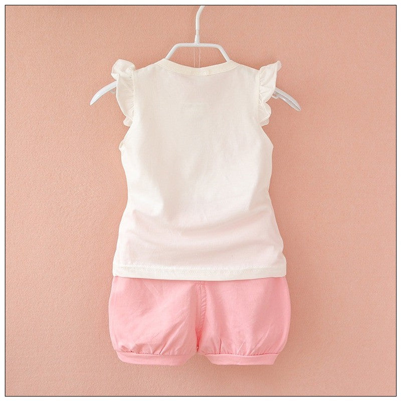 Summer Children Casual Clothes Suit Baby Girls Cute Cartoon Flowers Vest Shorts 2Pcs/Set Toddler Cotton Clothing Kids Tracksuits