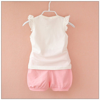 Summer Children Casual Clothes Suit Baby Girls Cute Cartoon Flowers Vest Shorts 2Pcs/Set Toddler Cotton Clothing Kids Tracksuits