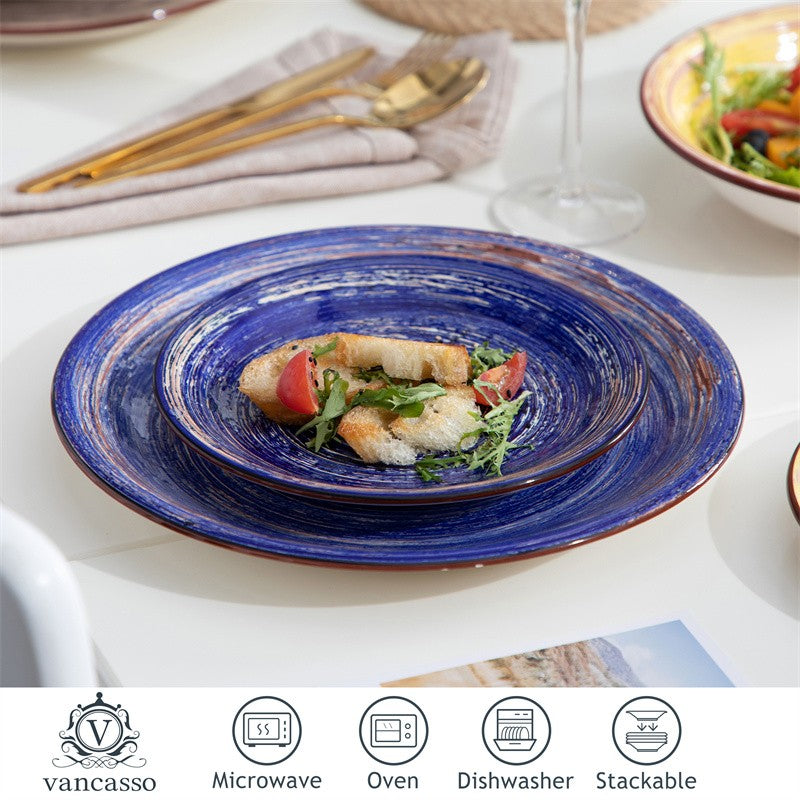 18Piece Stoneware Tableware Set Vintage Dinner Plate in Shabby Chic Design Dinnerware for 6 People Ceramic Dishware Dishes Set