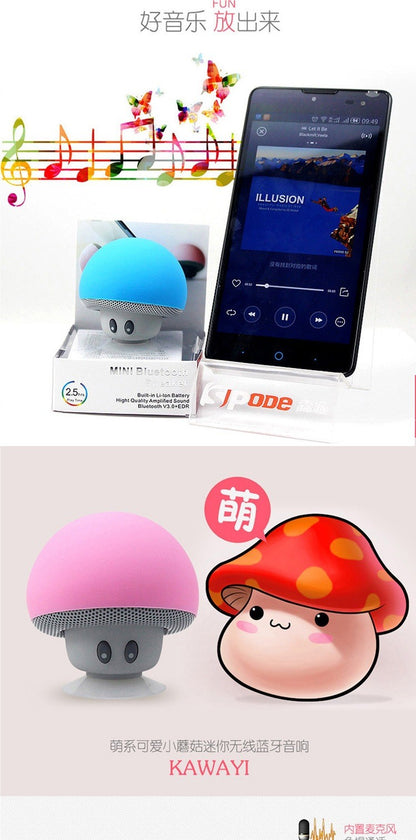 Mini Bluetooth Speakers Cute Mushroom Design Portable Wireless Sound Box For PC Suction Cup Phone Holder Walkman for Girls Pink