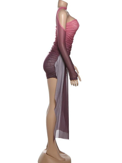 Nibber Summer Vacation Sexy See Through Dress+Shawl Women Ruched Side Ribbon Coquette Skinny Midnight Clubwear Party Bodycon