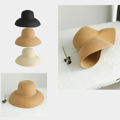 Women Panama Straw Hat Summer Sun Hats Solid Plain Elegant Wide Brim Hat Sunscreen Hepburn Style Beach Hat For Outdoor