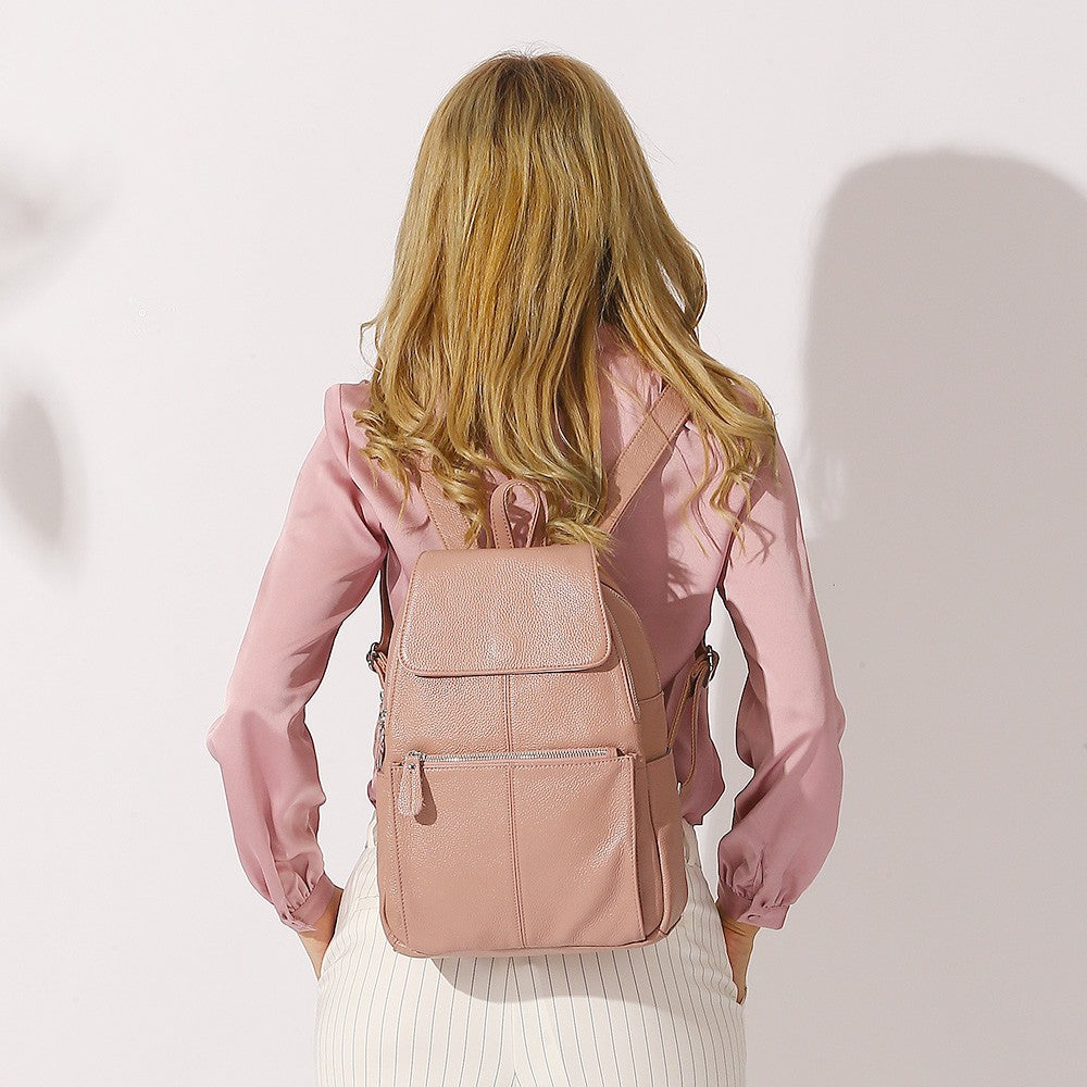 Zency Mochila Feminina Elegante Preta Branca Couro Genuíno Qualidade A++ Antifurto Grande Capacidade Mochila de Viagem Designer