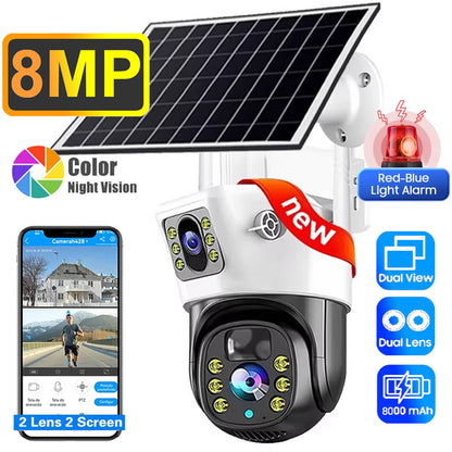10X Zoom 4G SIM Solar Camera Dual Lens Outdoor Waterproof WiFi Solar IP Security Protect PIR Human Detection CCTV Cameras V380
