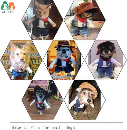 Fantasias de Halloween para Cães e Gatos, Uniforme de Cowboy do Oeste com Chapéu, Roupa Engraçada de Cowboy para Pets, Fantasia Engraçada para Gatos e Cães Pequenos
