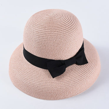 USPOP Novas chapéus de sol femininos moda laço chapéu de palha casual verão aba larga chapéu de praia feminino chapéu de verão