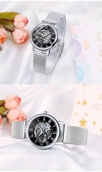 Forsining 099L Girl Bracelet Mechanical Watch With Manual Hand Wind Mechanical Wristwatch Mesh strap Female Watch Reloj Mujer