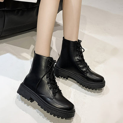 New Style Round Toe Square Heel Cross Strap Fashionable Women's Shoes Casual and Comfortable Plus Velvet Warm Short Boots