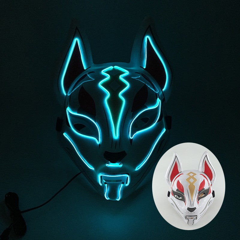 LED Fox Mask Neon Light Up Japanese Kitsune Mask for Halloween Cosplay Party Rave Festival Costume Glowing EL Wire Masque