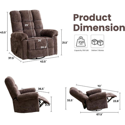 Oversized Swivel Rocker Recliner with Massage and Heat, 26" Extra Wide Manual Recliner for Adults & Big Man, Overstuffed Rocking