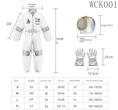 Boy's Space Suits Astronaut Costume for Kids Cosplay Girl Space Performance Astronaut Spaceman Party Dress Up Hooded Gloves Suit