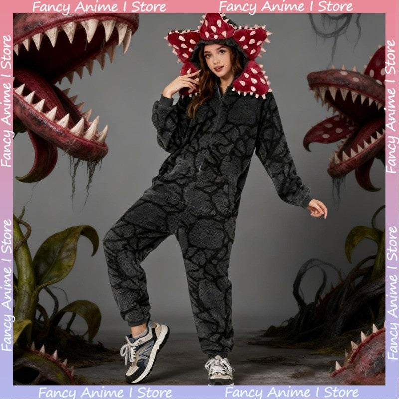 Adult Kids Flannel Human-eating Flower Ensemble Costume Funny Demogorgon Cosplay Costume Pajamas Fashion Cute Woman Man Homewear