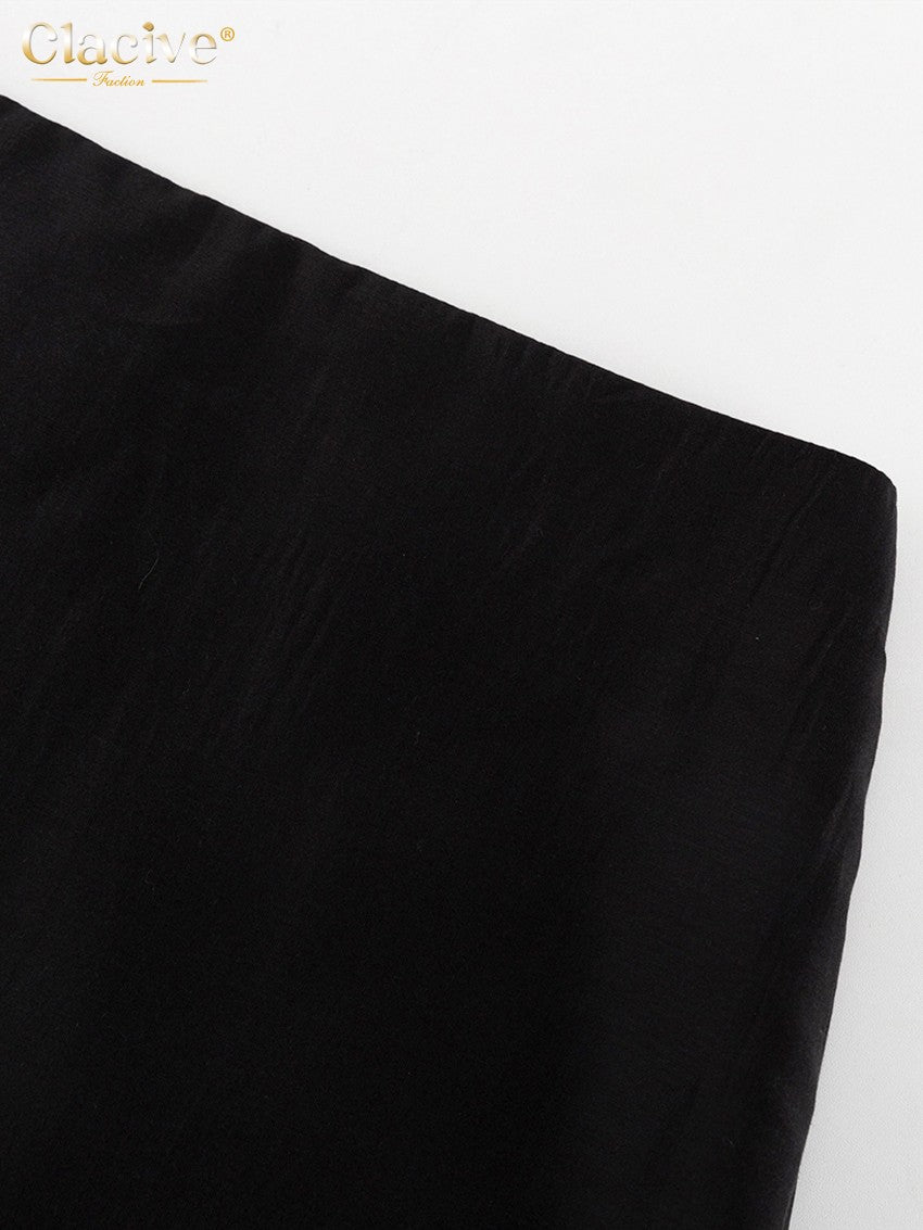 Clacive Fashion Loose Balck Women Skirt Casual High Waist Ankle Length Skirts El