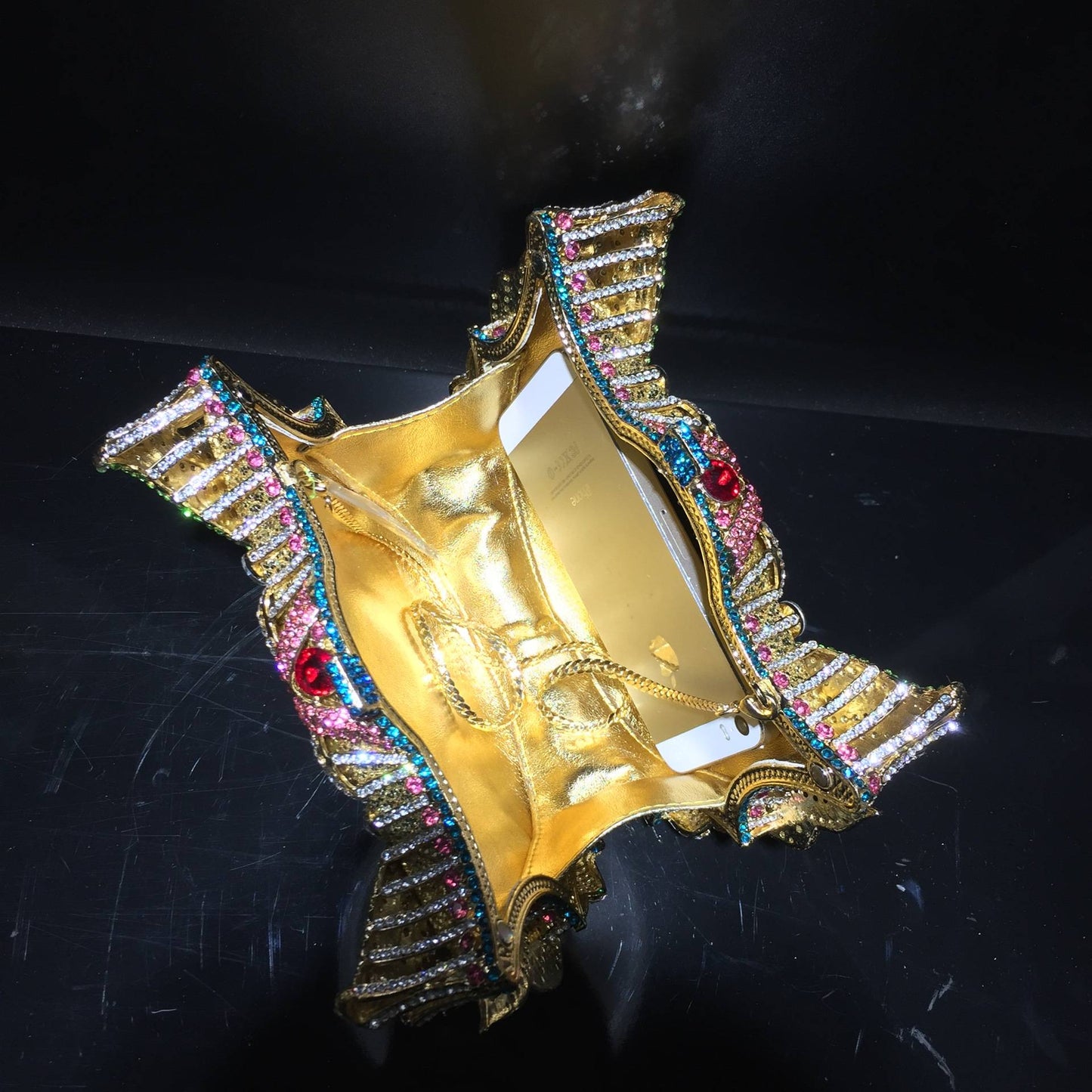 XIYUAN Pink/Black/Blue/Gold Crystal Evening Clutches Bag Hollow Out Women Metal Clutch Purse Wedding Party Prom Dinner Handbag