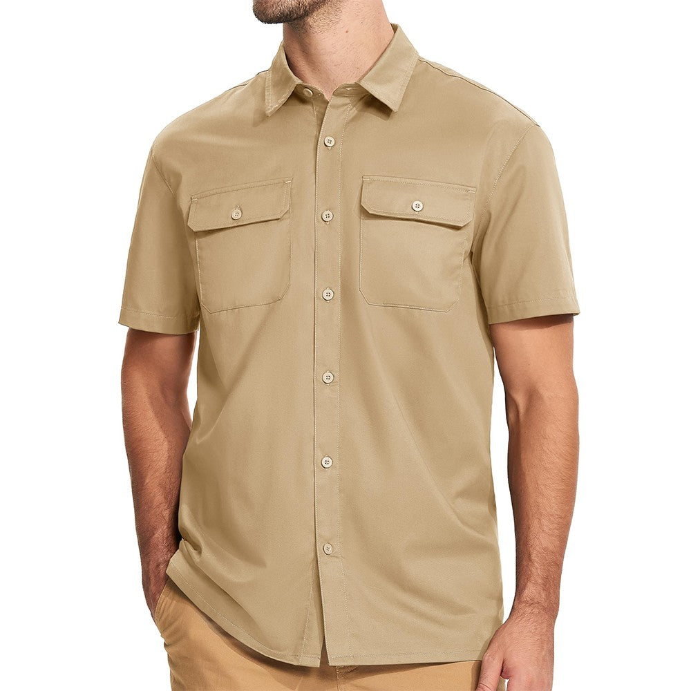 TACVASEN Quick Dry Short Sleeve Shirts Mens Casual Button Up Cargo Shirt Summer Hiking Fishing Trekking Work Shirts Outdoor Male