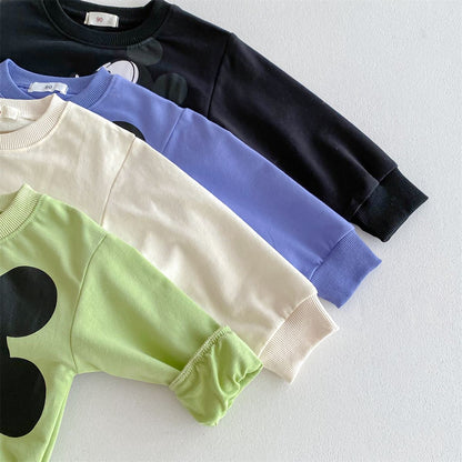 Disney Mickey Children' Tracksuit Cartoon Fashion Loose Baby Girl Boy Long Sleeve Crewneck Hoodies + Pants Two Piece Set Clothes