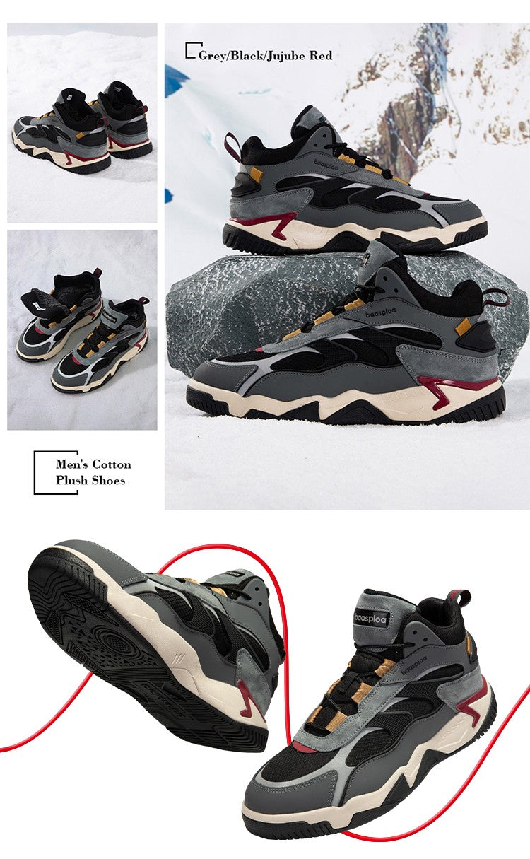 Baasploa Winter Men Leather Sneakers Casual Fashion Waterproof Sport Shoes For Man Plush Warm Male Sneakers Non-Slip Outdoor