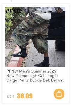 PFNW High Street Drawstring Zipper Sliced Wide Leg Cargo Pants Msn's Casual Loose Straight Trousers Loose Denim Pants 28W5963