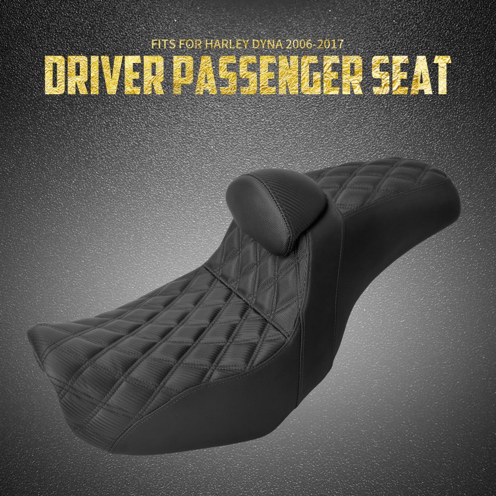 Assento de motocicleta para motorista e passageiro com encosto, almofadas de couro, assento de piloto para Harley Dyna Low Rider Fat Bob FLD 06-2017