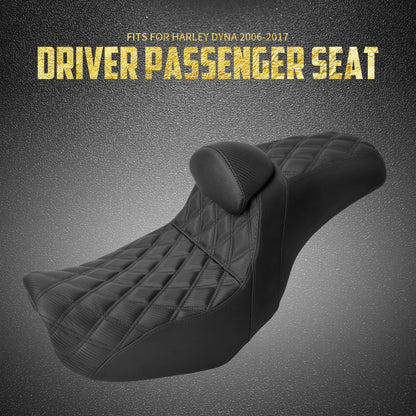 Assento de motocicleta para motorista e passageiro com encosto, almofadas de couro, assento de piloto para Harley Dyna Low Rider Fat Bob FLD 06-2017