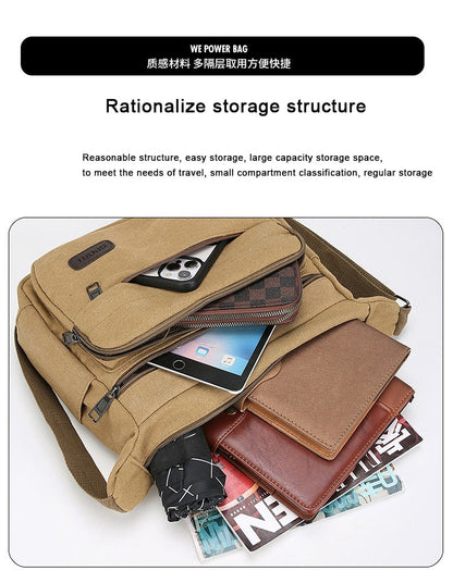 Men's Canvas Messenger Bag Single Shoulder High Quality Crossbody Bag Messenger Bag Commuter Travel Daily Use With Compartment