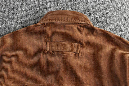 Autumn and winter thick wash corduroy long sleeve shirt men's retro trend cargo big pocket solid color casual coat