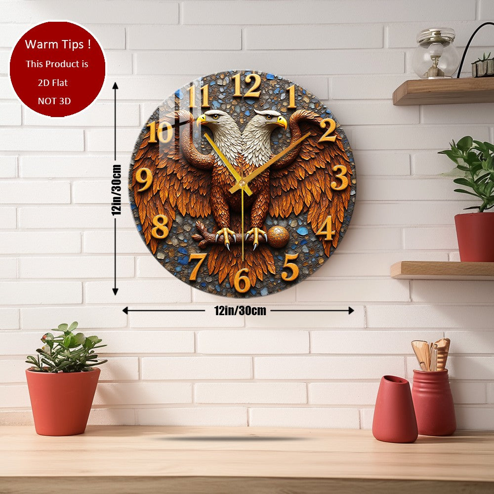 Tempered Glass Wall Clock Double-Headed Eagle Clock Suitable For Wall Decor or Tabletop Display Anywhere