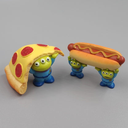 4 peças Disney Anime Toy Story Mini Pvc Engraçado Figura de Ação Alienígena Cachorros Quentes Pizza Kawaii Modelo Diy Decoração de Bolo Presentes de Aniversário Infantis
