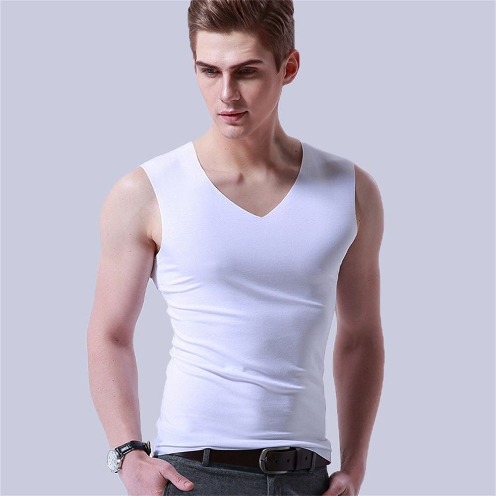 Casual Fashion Stretch Tight Slim Solid Undershirt Ice Silk Seamless Men's Tank Tops