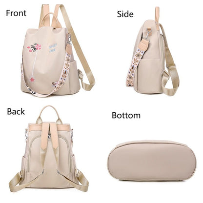 Mochila Feminina Oxford Impermeável Antifurto Moda Escola Bordada Designer Feminina Grande Capacidade Viagem Ombro Bolsa de Mão