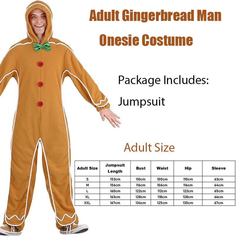 Unisex Christmas Cookie Carnival Halloween Fancy Dress Up Adult Gingerbread Man Costume