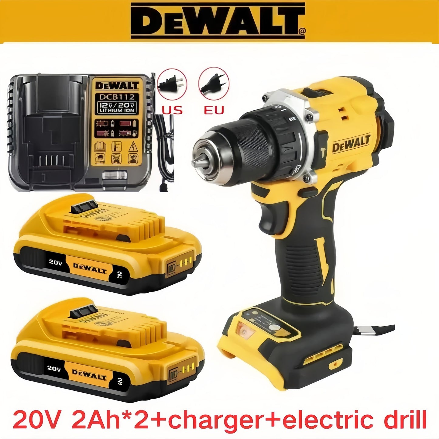 Original.DEWALT.DCD805. Bateria 20V + Ferramentas Elétricas Parafusadeira de Impacto Sem Fio Chave de Fenda Elétrica Furadeira Manual Multifuncional