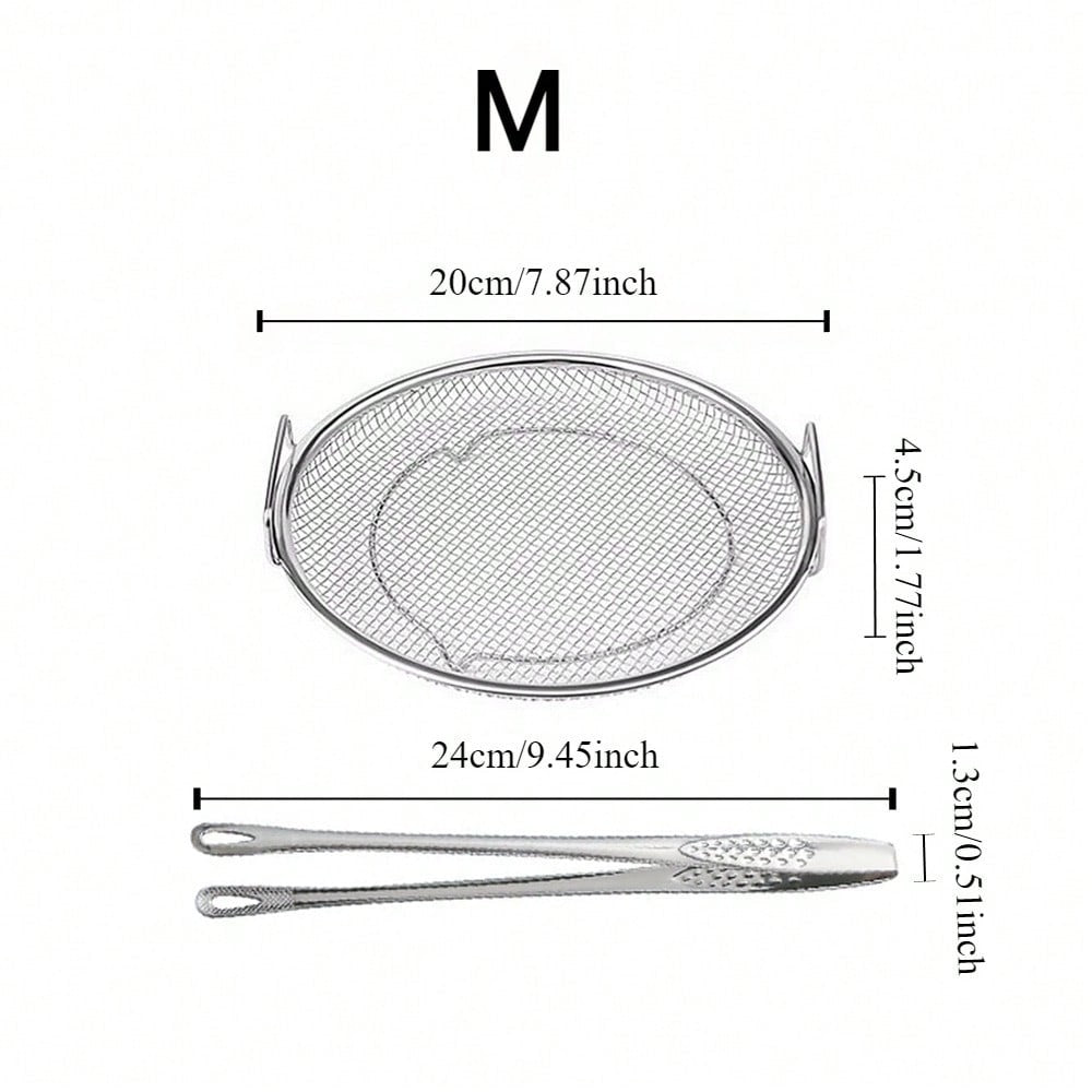 Stainless Steel Mesh Strainer Basket with Barbecue Tongs Multi-Functional Filter Drain Tray for Fried Foods Desserts Vegetables