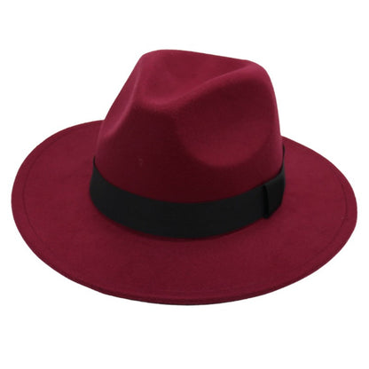 Autumn and winter men and women's new large brimmed hats, fashionable woolen jazz hats, English style top hats