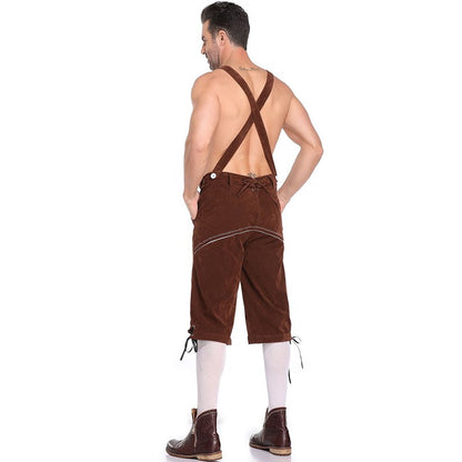 Germany Oktoberfest Costumes Adult Men Traditional Bavarian Beer Shorts Outfit Overalls Shirt Hat Suspenders Set Halloween Cloth