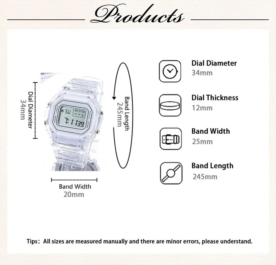 Sports Electronic Watch Men and Women Square Junior High School High School Students White LED Digital Watches