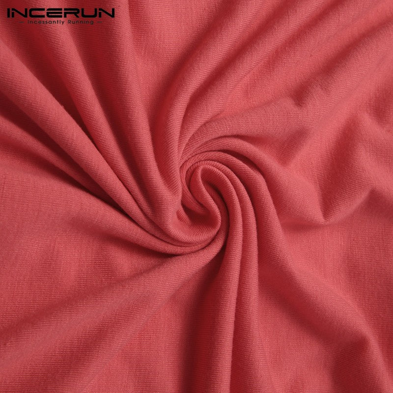 INCERUN 2024 Men Sleep Robes Short Sleeve V Neck Nightgown Patchwork Cozy Homewear Fashion Loose Mens Bathrobes Dressing Gown