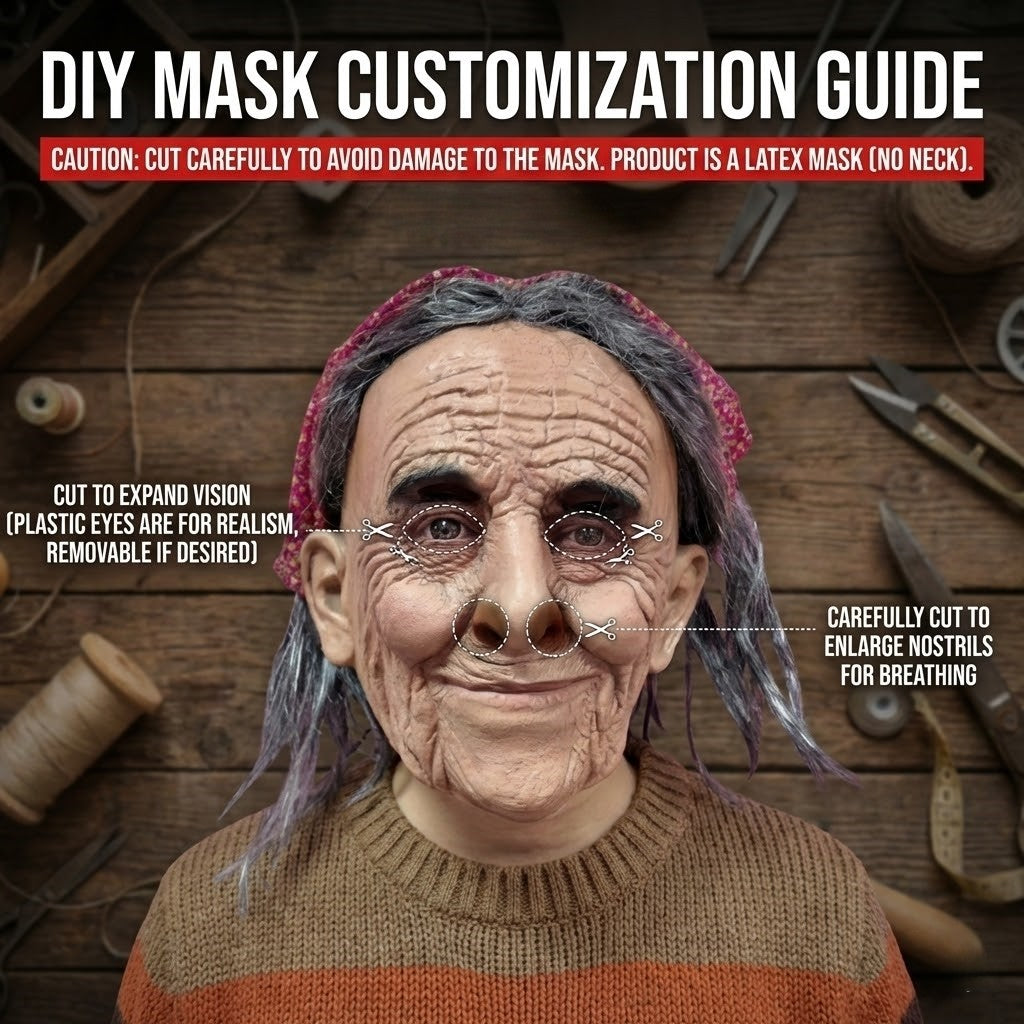 Unique Old Grandma Mask Halloween Carnival Costume Party Realistic Peasant Woman Performance Mask