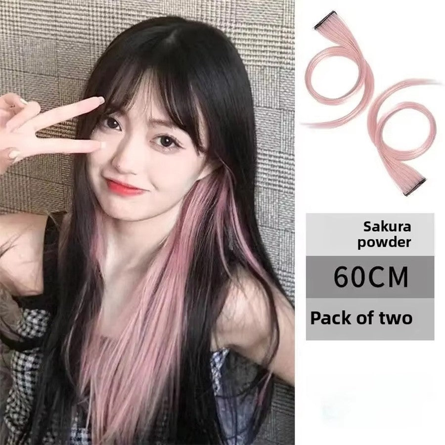 Tiras de coloração para mechas presas na orelha, extensões de cabelo coloridas de uma peça para cabelos longos femininos, adesivos invisíveis de peruca sintética